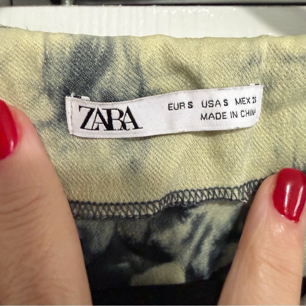 Zara Cream Navy Blue Tie Dyed Tee Shirt Style Dress Short Sleeve Size Small - Picture 3 of 8